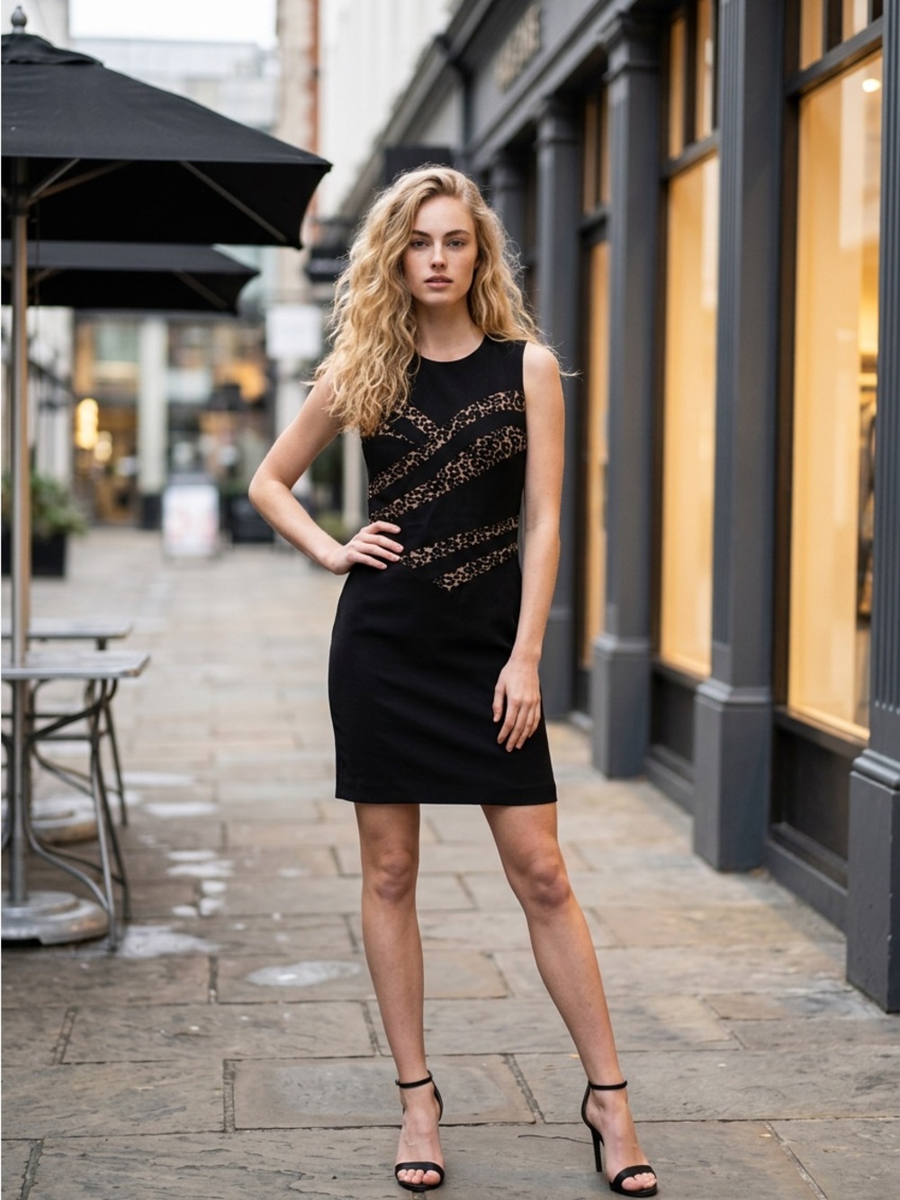 Diane Von Furstenberg Black Mini Dress with Leopard Lace Insets